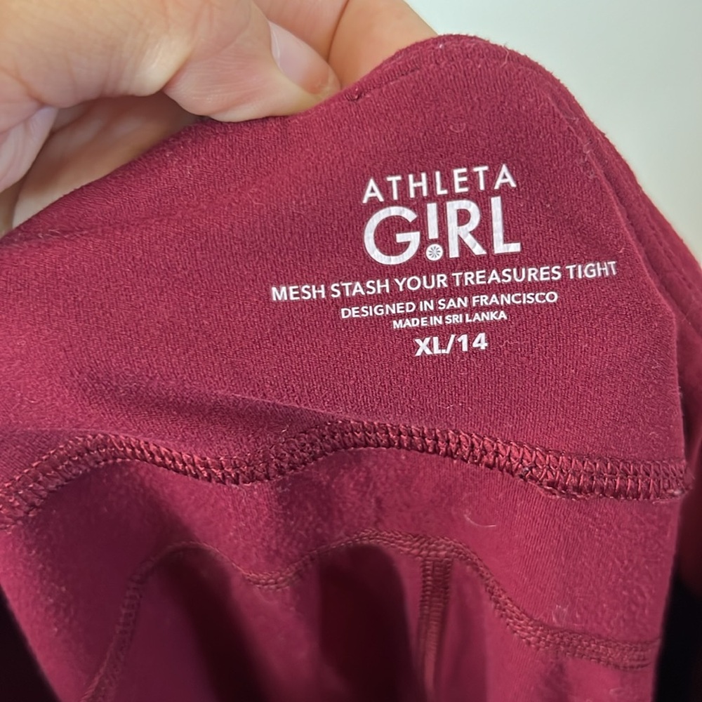Athleta Girl Kids Red Maroon High Rise Leggings Mesh Stash Your Treasures XL - Picture 5 of 5